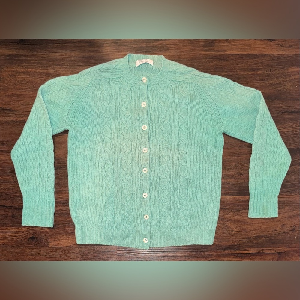 VTG Smith's Of Bermuda Scottish Shetland Hand Knit Light Blue Wool Sweater Sz 42